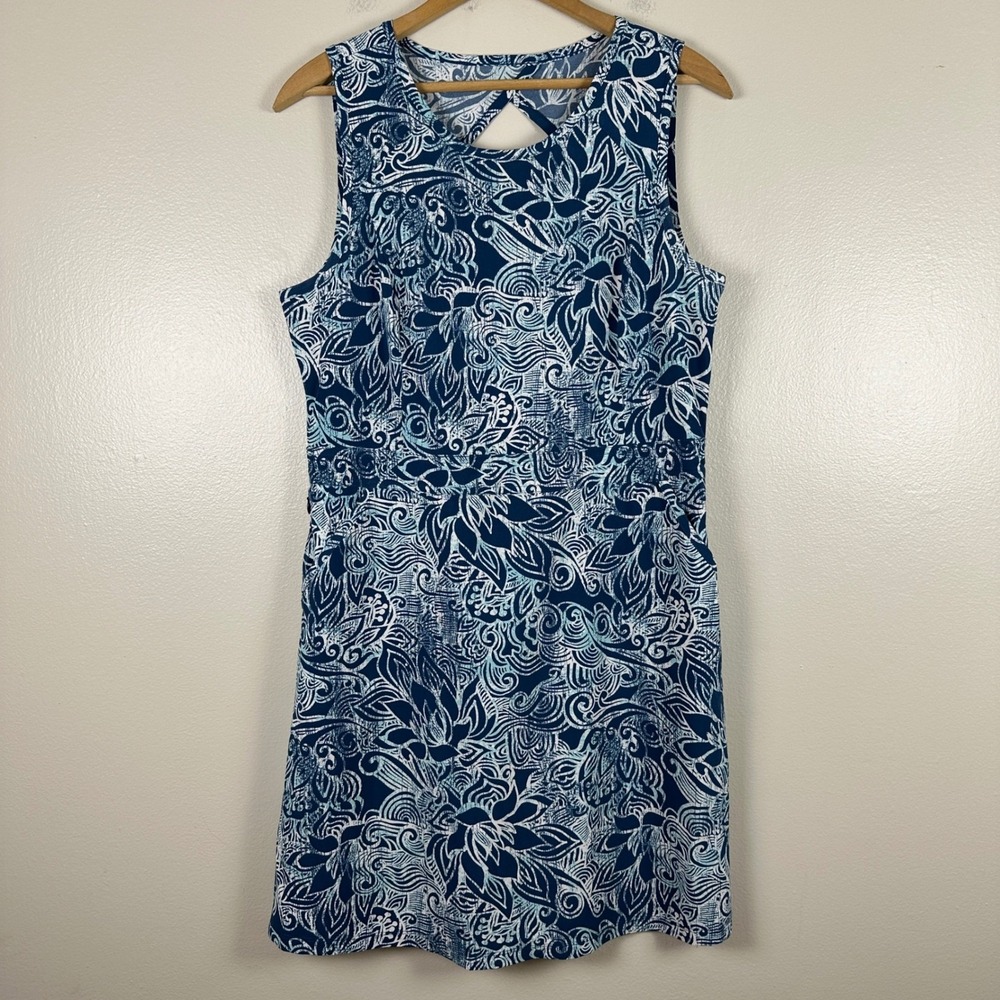 Title Nine Women's 12 Nimblene Dress Blue White‎ Paisley Keyhole Athleisure